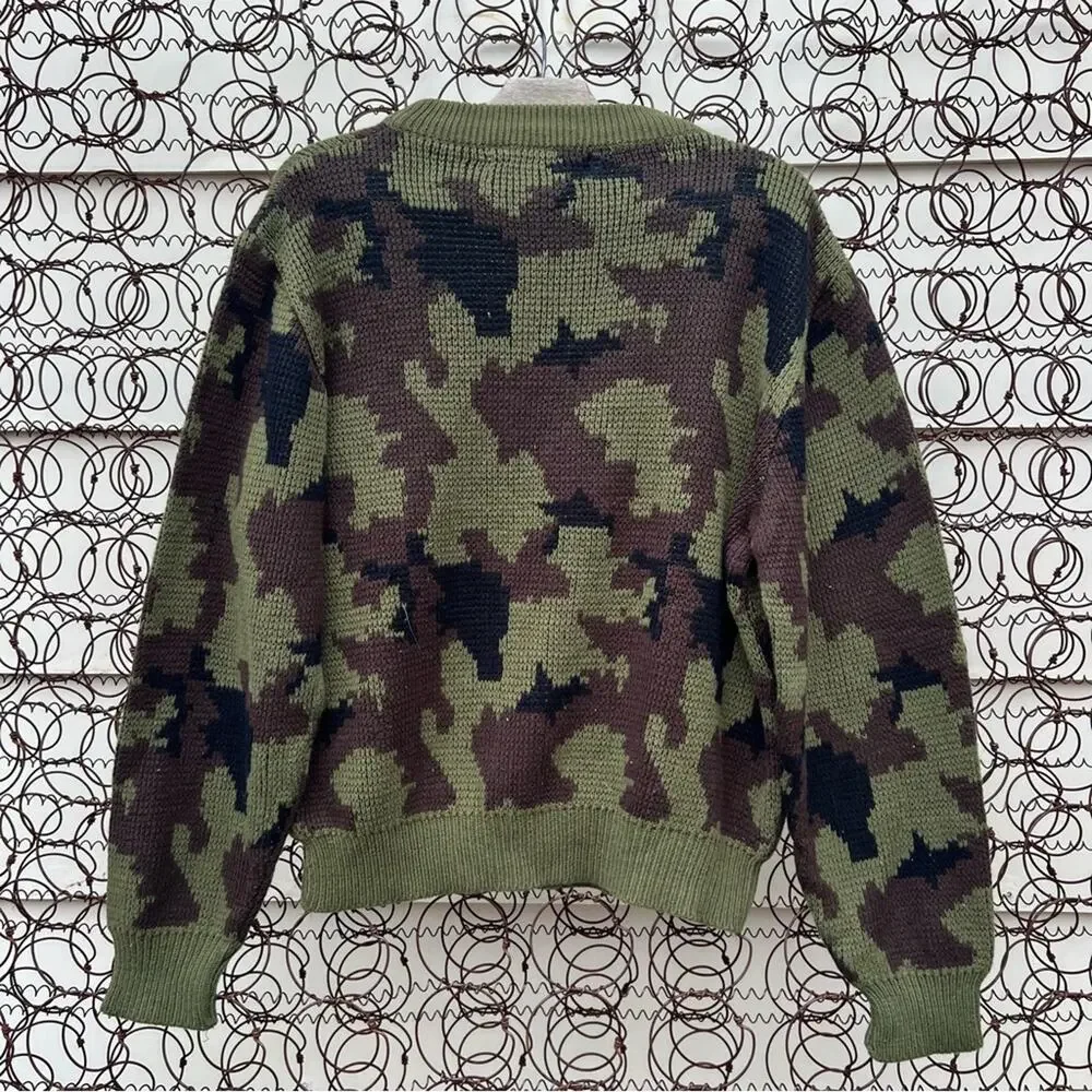 Vintage 80s Redhead Green Brown Camo Knit Hunting Sweater MEDIUM?